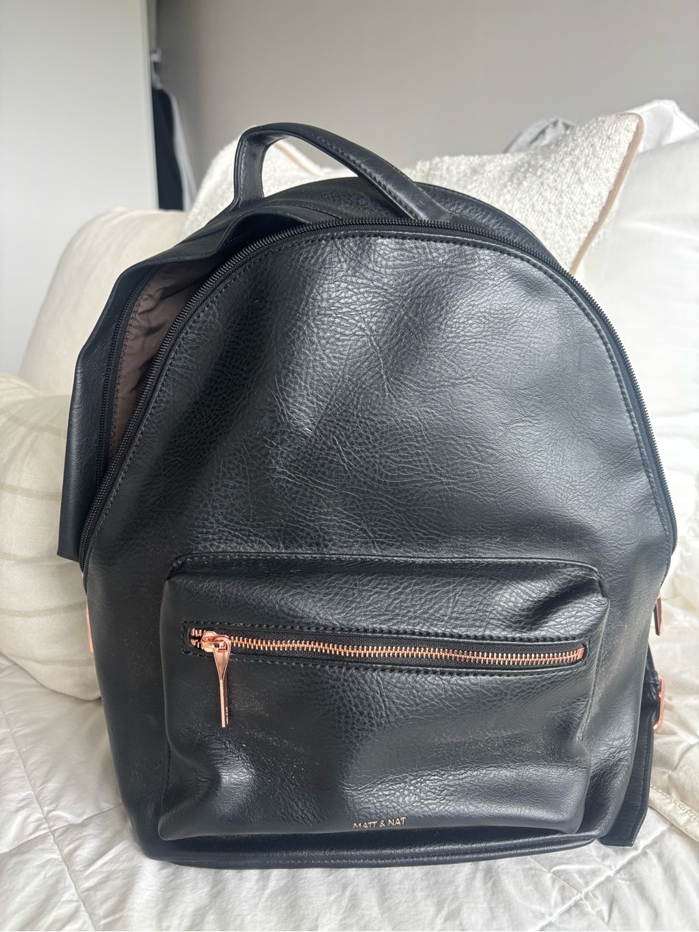 Matt & Nat Black Vegan Backpack with Rose Gold Hardware